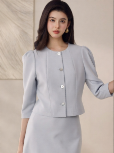 Roey s house | Áo Jacket Túi Bong Short Tay Xanh Dành Cho Văn Phòng Đẹp