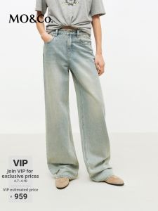 MO&Co. | Cotton Washed Light Blue Loose Fit Flared Jeans