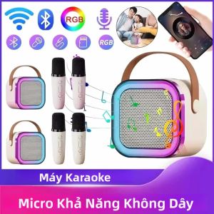 Loa Bluetooth Không Dây Di Động Với 2 Micro RGB Karaoke Nghe Nhạc MP3 Hộp Âm Thanh Cho Gia Đình Hát Trẻ Em Quà Tặng