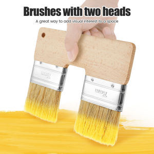 7.68 Inch Double Paint Brush U Shaped Double Color Brush Reusable Double Head Painting Brush with Wood Handle Double Color Brush