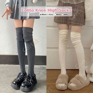 Women Thick Cotton Long Girls Long Tube School Socks Black/White/Gray Lolita JK Style Knit Stockings 1Pair