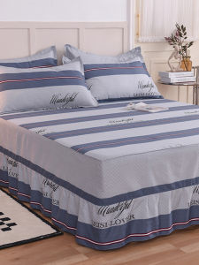 Pure Cotton Bed Skirt Single Piece Simple Stripe Design with Hem Single Double Full Cotton Bed Canopy Apron Cover Three Piece Set