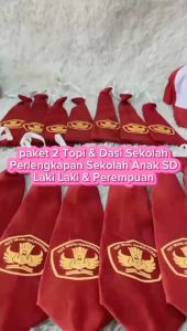 Paket 2 Topi & Dasi Sekolah - Perlengkapan Sekolah Anak SD Laki Laki & Perempuan
