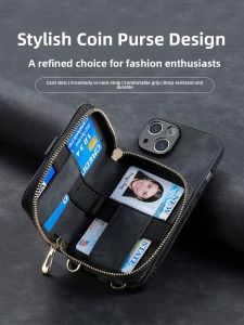 Zipped Coin Purse Integrated Phone Case with Lanyard  15 16Plus Card Holder One Piece 14Promax Crossbody Backpackable 13Hanging Rope 12Card Holder 11Portable XR Storage 17Large Capacity Protective Shell
