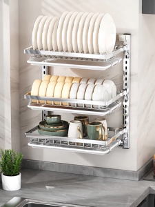 NaturHome 2/3 Tier Dish Rack Wall Mounted Adjustable Stainless Steel Cutlery Rack Kitchen Racks Organizer