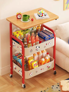 VG ชั้นวางของ3ชั้น ชั้นวางของรถเข็น ชั้นวางหนังสือ เหล็ก+ไม้ รอกเคลื่อนที่ได้ วัสดุกันน้ำ ชั้นวางของ อเนกประสงค์ การออกแบบหลายชั้น+กรอบเสริมแรง Shelf