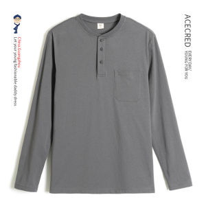 Áo Thun Dài Tay Cho Bố Mùa Thu Thường Ngày Thoáng Khí Thấm Mồ Hôi Cotton Dáng Rộng Cổ Tròn Nút Áo Cho Bố Trung Niên Và Người Cao Tuổi