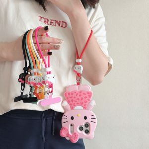 Sanrio | Sanrio HelloKitty Macaron Cute Color Bow Silicone Phone Strap Adjustable Wristband Keychain Decorative Items Gift Wristlet Chain
