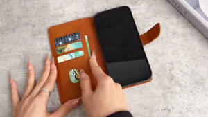 Genuine Calf Leather Flip Wallet Case with Card Slots for iPhone Series