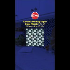 Zehn Keramik Dinding Dapur Glass Mozaik MC-01 30x30 Cm Hitam-Abu-Putih