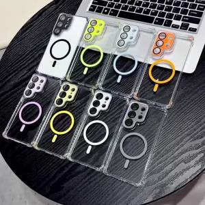 Anti-slip Frame Armor Transparent Phone Case for Samsung S26 S24 S25 Ultra For Magsafe Wireless Charging Protective Back Cover