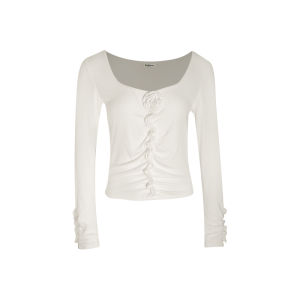 เสื้อยืดคอกลมแขนยาวทรงเข้ารูป ผลิตจากผ้าฝ้าย ไนลอน วิสโคส ฤดูใบไม้ร่วง แฟชั่นลำลอง สำหรับผู้หญิง