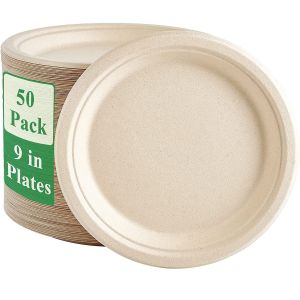 25-50Pack 9&7inch Heavy-Duty Disposable Paper Plates100% Compostable Bagasse Natural Biodegradable Eco-Friendly Sugarcane Plates