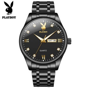 PLAYBOY watch for men business style dual calendar luminous diamond dial waterproof with free gift box
