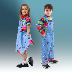 ชุดคอสเพลย์อนิเมะของเล่นของเด็กชุดจั๊มสูทเจ้าสาวของชัคกี้ชุด Cos เด็กผู้ชายน่ากลัวสยองขวัญเด็กผู้หญิงชุดของขวัญวันฮาโลวีนสำหรับเด็ก