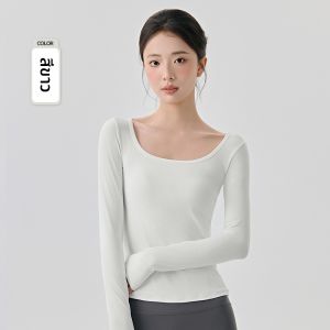 MiiOW | เสื้อยืดโยคะสีเทา Ice Silk แขนยาว เสื้อออกกำลังกายสตรี เสื้อวิ่งฟิตเนส ทรงเข้ารูป แขนยาว คอตั้ง เสื้อยืดผู้หญิง
