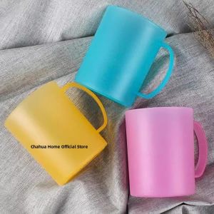 Family Set Plastic Toothbrush Cup Tea Flower Brushing Cup Simple Design for Couple And Three Members Home Bathroom Accessories