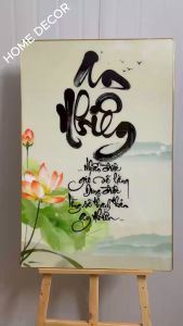 Tranh chữ thư pháp ý nghĩa Cha-Mẹ Thầy-Cô Tâm-Tín- Nhẫn tranh tráng gương 5D cao cấp.