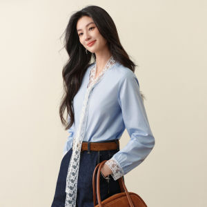 SEIFINI | Lace Ruffle V-neck Slimming Design Shirt