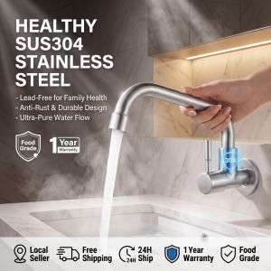 Premium 304 Stainless Steel Wall-Mounted Faucet Anti Mold Tap for Kitchen Sink or Laundry Area