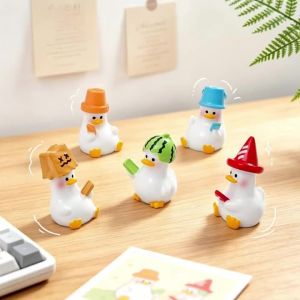 10PCS Random Slacking Duck Figurines Cute Mini Duck Ornaments Resin Miniatures for Micro Landscape Decor DIY Craft Accessories