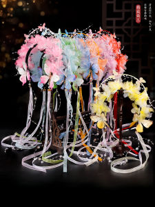 Tang Style Hairband with Silk Flowers And Long Tassels Photography Accessory for Festive And Wedding Occasions Universal Size