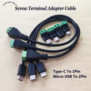 Micro USB Type-C to 2Pin Screw Crimp Terminal Block Adapter Solderless Plug 5/9/12/20V Charging Connector Extension Cord