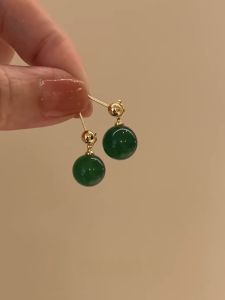 KAMI Y New Chinese Style  out Green Jade Womens Fashion Retro National Trendy Unique Versatile Ear Jewelry