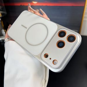 Instantly Transformative Silver Large View Window iPhone 17 pro Max Case Full Protection Anti-Fall Magnetic Charging Soft Edge Compatible with 16 pro And 15 Models