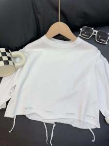 Áo Thun Trẻ Em Tay Dài Mùa Xuân Thu Mới Áo Sơ Mi Cơ Bản Thời Trang Thường Ngày Cho Bé Trai Áo Thun Rách Thời Trang Cho Bé Trai Và Bé Gái