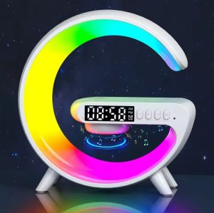 Wireless Charger Pad Stand Speaker TF Card RGB Night Light Lamp Alarm Clock Fast Charging Station Dock