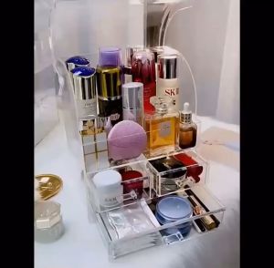 QB Makeup Organizer Cosmetic Storage Box Skin Care Perfume Jewelry Dustproof 3 drawer holder Bekas Mekap INS Table