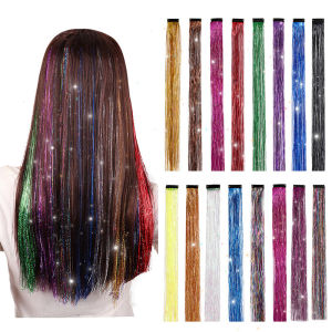 Wig Set K-style Glitter Gold Thread Color Bright Silk Hair Extension Highlight Colorful Hair Golden Laser Beautiful Makeup Color Stripes