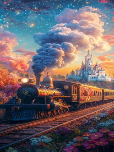 Scenic Fantasy Steam Train to Castle Sunset Jigsaw Puzzle 500/1000/1200/2000PCS Stress Relief Puzzle Wall Art Decor Gift