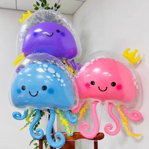 1pcs 3D Double-layer Bubble Jellyfish Balloons Aluminum Film Balloon Ocean Themed Birthday Party Childrens Day Decor