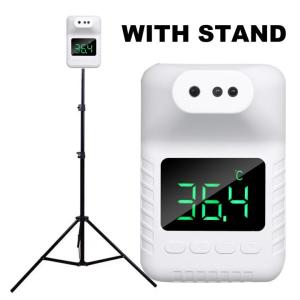 Wall Mounted Infrared Thermometer K5  thermal scanner with Dispenser stand and Automatic Soap Dispenser Handsfree Automatic Smart Wall Mounted Thermometer for home office Digital Infrared Thermometer LCD Display Non-Contact High Precision