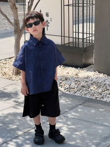 Kids Short-Sleeved T-shirt Summer 2024 Childrens Boys Baby Half Sleeve Shirt Shirt Chinese Style Tang Suit Han Dynasty 5