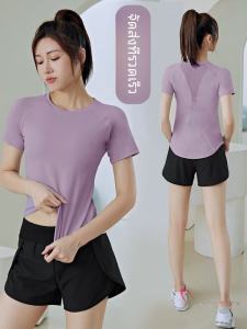 เสื้อยืดคอตตอนแขนสั้นระบายอากาศได้ดีสำหรับฤดูร้อน ชุดโยคะสำหรับผู้หญิง ชุดออกกำลังกายในร่ม วิ่ง ฟิตเนส แห้งเร็ว แขนสั้น ผ้าตาข่าย