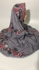 Mukena Terusan Lajuran Dewasa Bordir Santri Putri Jumbo Bahan Semi Sutra Warna Abu Motif Pitaloka