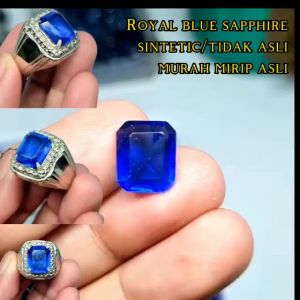 Cincin Pria Batu Blue Safir Kotak Kekinian Bahan Bagus dan Tampilan OKE