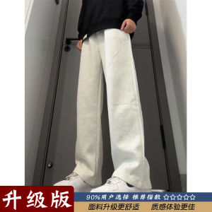 กางเกงกีฬาลำลองชายสไตล์อเมริกัน กางเกงขายาวทรงตรงหนา ผ้าขนแกะ ทรงหลวม ลายดอกไม้สีเทา ฤดูใบไม้ร่วง/ฤดูหนาว กางเกงขายาวทรงขากว้าง