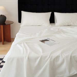4Pcs Sheet Set White Pure Cotton 1 Fitted Sheet+1 Flat Sheet+2 Pillowcase Soft Skin-friendly Home Hotel Wedding King XL Bedding