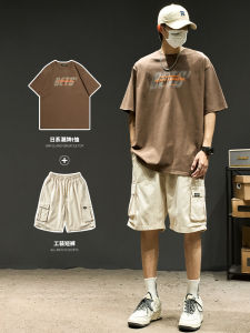 Loose Fit Cotton T-Shirt Mens Summer Casual Top Letter Print Short Sleeve round Neck Youth Fashion Brand White INS Style