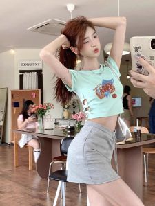 Mint Green Hollow out Pure Cotton Short Sleeve T-Shirt Womens Summer New Slim Design Elegant Short Style Trendy Top