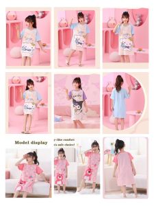 TQ Girls nightgown summer short-sleeved childrens pajamas older childrens summer home clothes