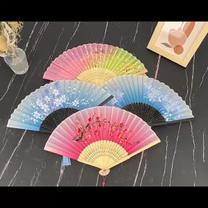 Kipas Tangan Lipat Motif Bunga Gaya Cina Vintage Untuk Hadiah/Dekorasi