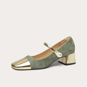 LilyWei Mary Jane High Heels Splicing Chic Fragrance Style Large Size 41-43 Retro Style PU Lined Fashionable Flat Footwear