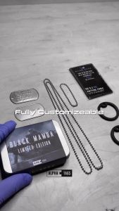 Dog Tag Custom nama + logo | kalung Pria Army Militer | dogtag | dogtags USA made - Black Mamba