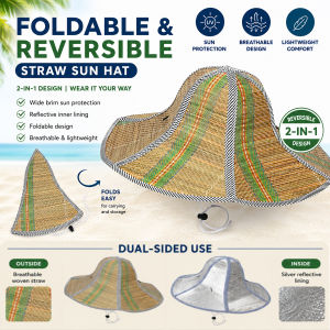 Foldable Reversible Straw Sun Hat Wide Brim UV Protection Beach Hat Outdoor Camping Fishing Cap Sun Hat Women Men Summer Beach Cap Fishermans Cap Outdoors Fishing Sun Protection UV Protection Cap Summer Hat Women Men