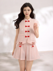 KEIKO | Traditional Style Fringe Toggles Stand Collar Shirt Set Summer